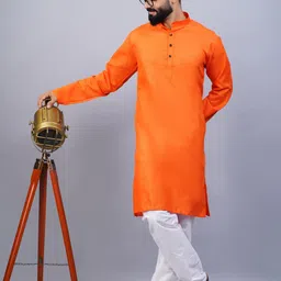 guys hub Pack of 2 Men Solid Cotton Blend Straight Kurta image 4
