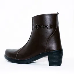 Step4U Women Brown Ankle Boots with Side Zip & Metal Buckle | Stylish Heel Boot Boots For Women image 5