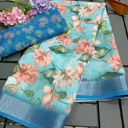 device of nt Printed, Woven Kanjivaram Pure Cotton, Cotton Linen Saree image 2