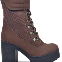 Padchin Women Block Heel Brown Boot With Velcro Strap & Lace Up Style Boots For Women image 4