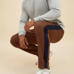 sahajaha Men Solid, Striped Brown, Dark Blue Track Pants image 3