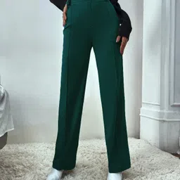 kotty Women Regular Fit Dark Green Viscose Rayon Trousers-picture-27