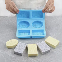 grih soukhya 6 Slots/Cavity Creative Design Patterned Silicone Mould Blue Silicone Ice Cube Tray image 2
