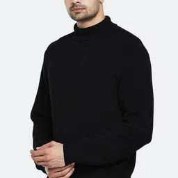 meetri Men Solid High Neck Black Sweater image 3