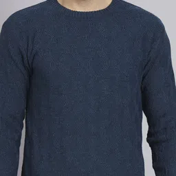 ewools Men Self Design Round Neck Blue Sweater image 2