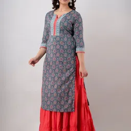 ftDiva Floral Printed Cotton Straight Kurta image 5