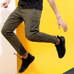 HIGHLANDER Men Olive Green Slim Fit Cargos-picture-33