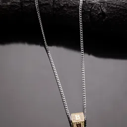 Roadster Silver-Toned Silver-Plated Cubic Zirconia Square Shaped Pendant With Chain-picture-11
