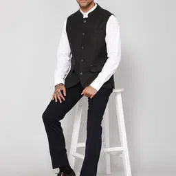 Cantabil Men Woven Design Mandarin Collar Nehru Jacket image 4