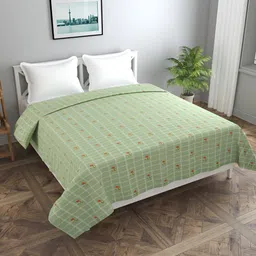 BREVARD Green Floral Printed Double Queen Duvet Cover-image-2