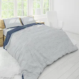 Himeya White & Blue Striped  200 TC Cotton Queen Duvet Cover-image-31