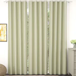 Story@Home Faux Silk Solid 300GSM Beige Room Darkening Blackout Door Curtain - Set of 3-picture-38