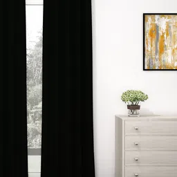 Story@Home Faux Silk Solid 300GSM Black Room Darkening Blackout Door Curtain - Set of 1-picture-27