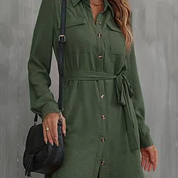 StyleCast Olive Cuffed Sleeves Shirt Casual Dress-picture-26