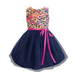 a.t.u.n. A T U N Girls Navy Blue Floral Embroidered Net Dress-picture-15