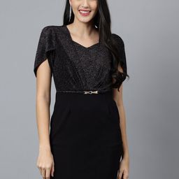 Latin Quarters V-Neck Self Design Sheath Mini Dress-picture-13