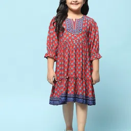 Biba Girls Ethnic Motifs Printed Puff Sleeve Fit & flare Dress-picture-37