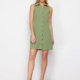Trendyol Green Shirt Collar Cotton Shirt Dress-image-0