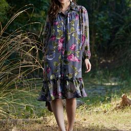 Athena Gathered Puff Sleeves Flounce Floral Printed Shirt Dress-picture-5