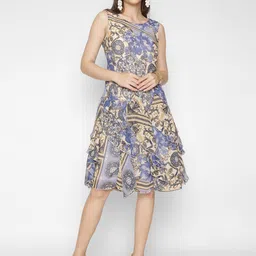 250 DESIGNS Ethnic Motifs Print Georgette Drop-Waist Dress-image-86