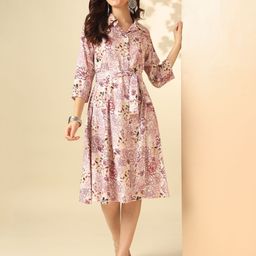 Anouk Floral Printed Shirt Collar Tie-Ups Detail Shirt Dress-picture-39