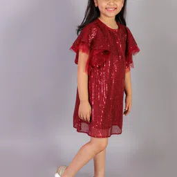 LIL DRAMA Girls Round Neck Sequined Net Sheath Dress image 4
