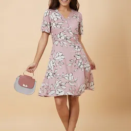 Globus Pink Floral Printed A-line Dress image 4
