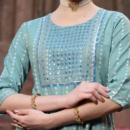 Stylum Turquoise Blue Embroidered Regular Gotta Patti Kurta with Trousers & Dupatta image 2
