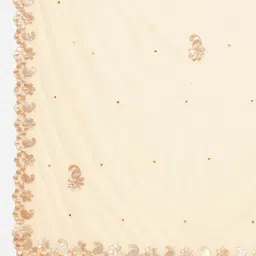 Clora Creation Cream-Coloured & Gold-Toned Paisley Embroidered Velvet Dupatta with Gotta Patti image 4