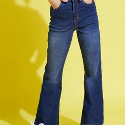 Noh Voh - SASSAFRAS Kids Girls Navy Blue Bootcut High-Rise Light Fade Jeans-image-57