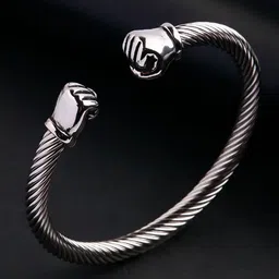 Fashion Frill Men Silver-Plated Stainless Steel Punch Cuff Bracelet-image-25