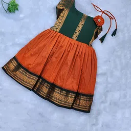 BAESD Girls Woven Ethnic Wear Cotton Flower Knot Frock-picture-39