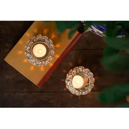 Fashion Bizz Set Of 2 Gold-Toned Solid Tea Light Holder image 3