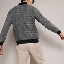 Campus Sutra Black Checked Windcheater Bomber Jacket image 3