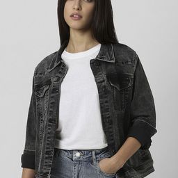 Van Heusen Woman Spread Collar Washed Solid Cotton Casual Denim Jacket-picture-23
