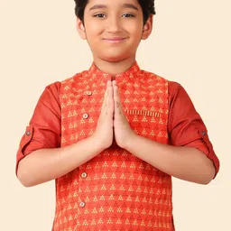 Fabindia Boys Block Printed Cotton Nehru Jacket-picture-16
