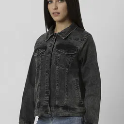 Van Heusen Woman Spread Collar Washed Solid Cotton Casual Denim Jacket image 4