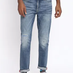 Lee Men Blue Bruce Skinny Fit Mildly Distressed Light Fade Jeans-image-69