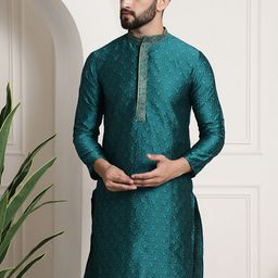SOJANYA Men Teal Green Embroidered Straight Kurta-picture-17
