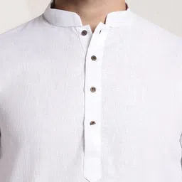 SOJANYA Mandarin Collar Woven Design Cotton Linen Straight Kurta image 2
