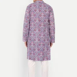 Aashima Wahal Men Purple Floral Printed Block Print Pure Cotton Kurta image 3