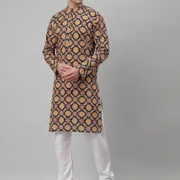 NEUDIS Men Black & Yellow Printed Kurta image 4