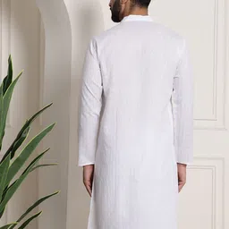 SOJANYA Mandarin Collar Woven Design Cotton Linen Straight Kurta image 5