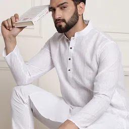 SOJANYA Men White Checked Straight Kurta image 4