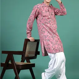 Sangria Floral Printed Mandarin Collar Straight Kurta-picture-13