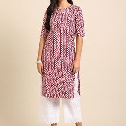 7threads KALINI Women Magenta Ethnic Motifs Printed Summer Sheers Crepe Kurta-picture-26