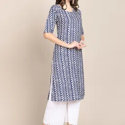 7threads KALINI Women Blue Geometric Printed Summer Sheers Crepe Kurta image 5