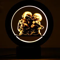 eCraftIndia Black & Gold Laughing Buddha Monk Decorative Circular Table Lamp image 4