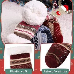 starvis Women Winter Socks Fluffy Snowflake Fleece White Soft Terry Fur Lining Knit Thick Thermal Warm Christmas Calf Length Slipper Socks (Pack Of 1 | Multicolor | Multi Random Design) image 5