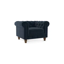 urban ladder create Winchester Luxe 1 Seater Fabric Sofa in Sea Port Blue Velvet Colour image 2